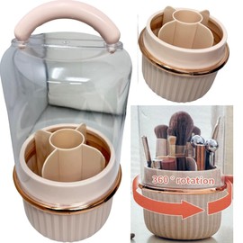 Sucasa 360° Rotating Makeup Brush Holder with Lid – 5-Slot Cosmetic Organizer Cup for Vanity, Desk & Bathroom – Pen & Pencil Storage Container – Random Colour – 27cm Height