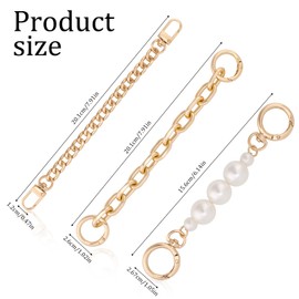 3pcs Imitation Pearl Bead Purse Chain, Purse Chain Extender Bag Charms Bag Extender Chain Coach Purse Extender Chain Purse Strap Extenders for Women Purse Handbags Making Replacement Supplies