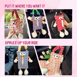 Gluebar Car Tissues Box Holder:Cute Monster-Pattern Decorative Car Seat Back Organizers, Easy Installation Tissue Bag for Cars, Perfect for Car Napkin Cover and Tissue Storage (Red)