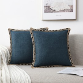 NordECO HOME Set of 2 Farmhouse Throw Pillow Covers - Burlap Linen Trimmed Tailored Edges Decorative Cushion Covers for Bed Home Decoration, 20 x 20