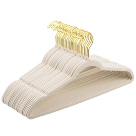 LMTrystFit Velvet Hangers 30 Pack, Non Slip Clothes Hanger Heavy Duty for Suit/Coat, Premium Felt Slim Space Saving Suit Hangers for Closet Organizer, 360° Rotating Gold Hook - Ivory