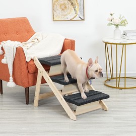 SweetBin Wood Pet Stairs/Pet Steps for All Dogs and Cats - 2-in-1 Foldable Carpeted 3 Tiers Dog Stairs & Ramp Perfect for Beds and Cars - Portable Dog/Cat Ladder Up to 120 Pounds