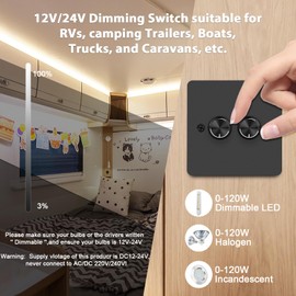 VIPMOON DC12V/24V LED Dimmer Switch 2 Gang 120W PWM Dimmer Push on/Off Rotary Brightness Adjust for Dimmable Single Color Lights in Camper/Motorhome/Boat/Van/Trailer/Truck/Caravans