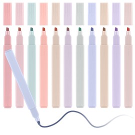 Multicolored No-Bleed Highlighters and Pens Set with Chisel Tip, 12-Pack - Perfect for Bible Study, School, and Office Supplies - Aesthetic Kawaii Stationery in Pastel Colors.