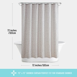 Martha Stewart Farmhouse Shower Curtain, Floral Design Fabric Shower Curtain Boho Style with Textured Pucker Weave, Modern Cottagecore Bathroom Décor, Machine Washable 72" x 72", Jenine Linen Color