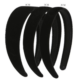 LONEEDY 3PCS Black Velvet Hard Headbands for Women,DIY Hair Accessories Non Slip No Sponge Hairband (Black(4CM+3CM+2CM), One Size)