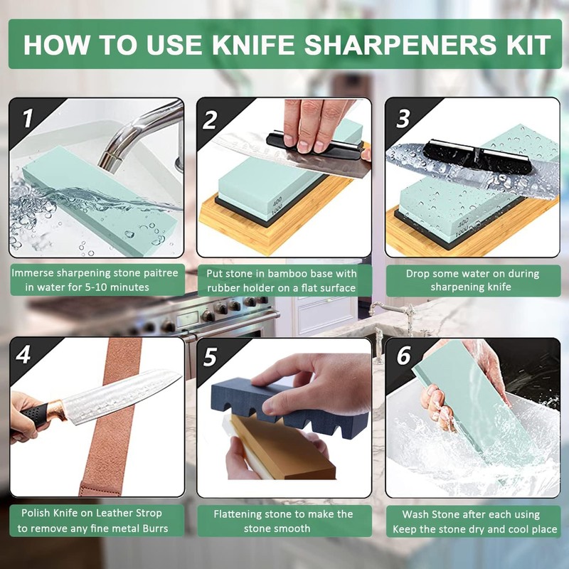 Knife Sharpening Stone Kit – 400/1000 3000/8000 Grit Wet Kitchen