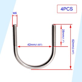 Aopin Round U-Bolts 42mm 1-1/2 M6 Inner Width 304 Stainless Steel Self-Locking Nylon Insert Hex Nuts Flat Washers Lock Plate for Car/Motorhome/Sailing Trailer Replacement Part and Accessorie 4Pcs