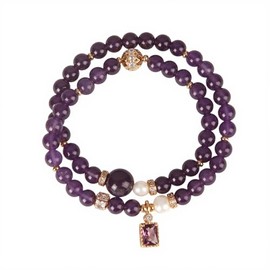 Dlismno Double Layer and Stretch Crystal Bracelet for Women, Gold-Tone Accents, Amethyst, Ctrine, Smoky Quartz, Healing Crystal, Gift for Her, Wrist Length Under 6 in, Inches, Crystal, no gemstone