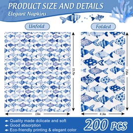AnyDesign 200 Pcs Ocean Fish Guest Napkins Blue Watercolor Fish Disposable Napkins Dinner Hand Paper Napkin for Bathroom Summer Birthday Sea Party Table Supplies