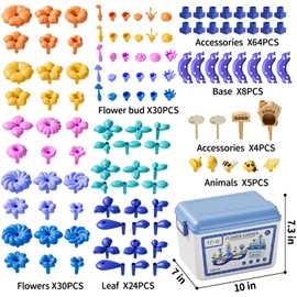 TEMI 165 PCS Flower Garden Building Toys for Toddler, Educational STEM Toy and Preschool Garden Play Set for Toddlers 3 4 5 6 7 Year Old Kids Boys Girls, Flower Stacking Toys for Kids Age 3-8