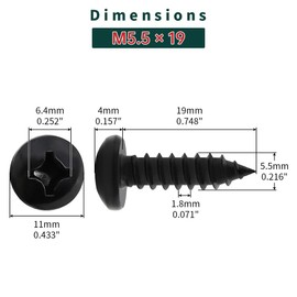 #12 x 3/4" Pan Head Wood Screws (50 pcs), 18-8 (304) Stainless Steel, Phillips Drive Pan Head Self Tapping Screws, Black Oxide Coated Sheet Metal Screws, Fayeploo (with Phillips Driver Bit)