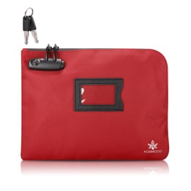 KOSMCCO Money Bag with Lock and Key, 11.8x8.6 Inch Heavy Duty Bank Deposit Bag, Secure Cash Pouch for Valuables, Durable Travel & Business Storage - Red