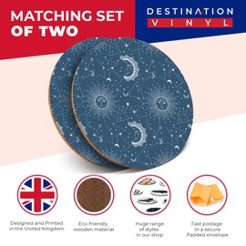 Destination Vinyl ltd 2 x MDF Glossy Top Coasters Round - Blue Sun & Moon Astronomy 12476