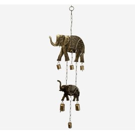 Elephant Mother and Baby Wind Chime Wallhanging Mobile With Bells 23 x 75 cms