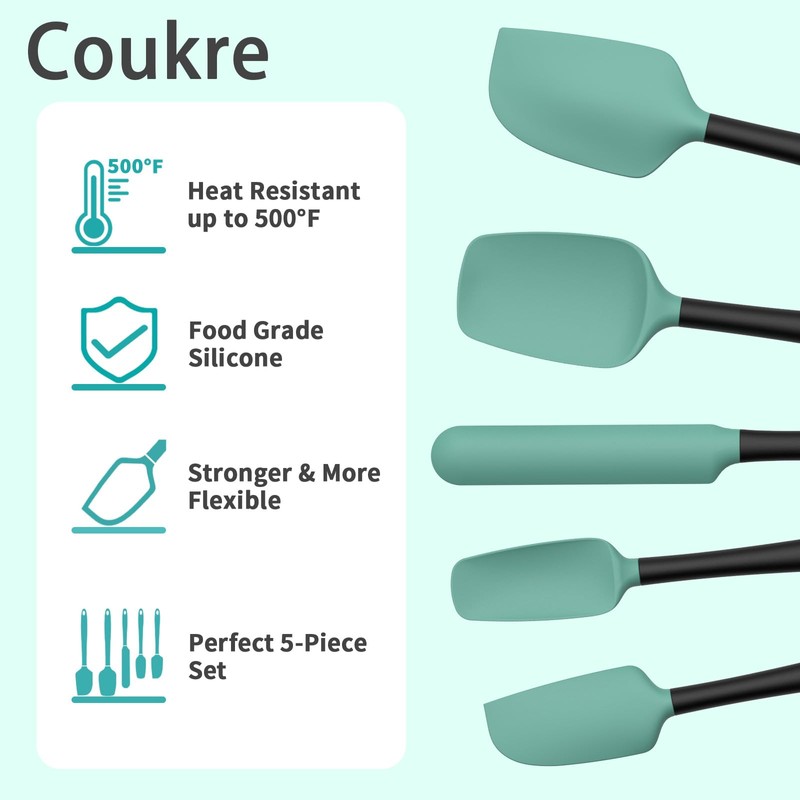 Coukre Silicone Spatula Set of 5,High Temperature Resistant, Food Grade