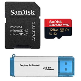 SanDIsk 128GB Micro SDXC Extreme Pro 4K V30 Memory Card works with DJI Mavic 2, Pro, Zoom, Spark, Phantom 4 Video Drone (SDSQXCD-128G-GN6MA) Bundle with (1) Everything But Stromboli 3.0 Card Reader