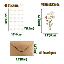 Yeanifeana 40 Pack Blank Cards, Elegant Floral Greeting Cards with Rustic Envelopes, All-Occasion Greeting Cards for Weddings Birthdays Thank You, Blank Cards Design Stationery Set