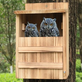 STARSWR Owl House for Outdoors,Screech Nesting Box, Saw Whet Owl Box Big Bird House for Outside,Large Wood Rectangular Opening Bird Box