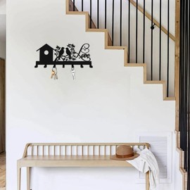 Metal Key Holder, Wall Mounted Key Hooks, Key Holder for Wall, Key Organizer Rack with 7 Hooks, Key Hanger Decor for Kitchen, Entryway, Hallway, Bedroom, Doorway (House Bird 12IN)