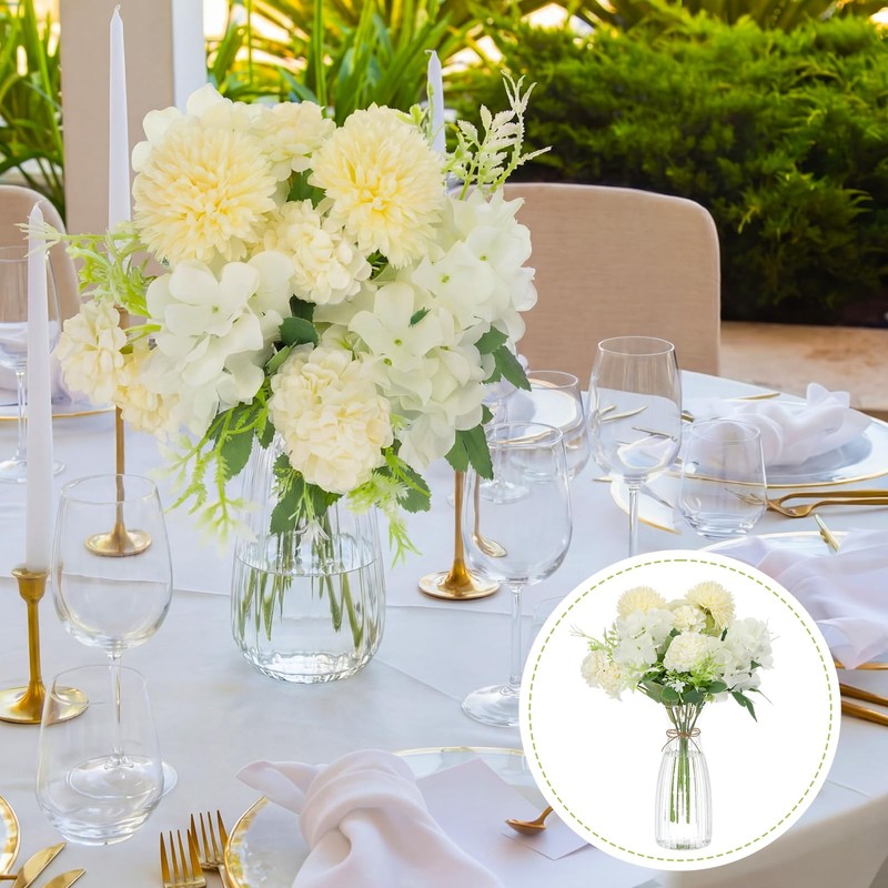 31 Pack Hydrangea Artificial Flowers with 10 Clear Plastic Vases