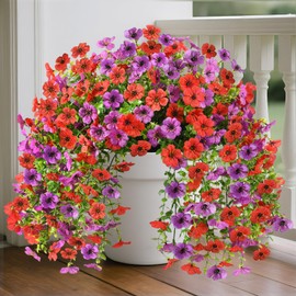 INQCMY 2Pcs Artificial Flowers for Outdoors UV Resistant Artificial Plants Easy Assembly for Spring Decor Look Real Faux Hanging Flowers for Outside Home Planter Porch Patio Decor