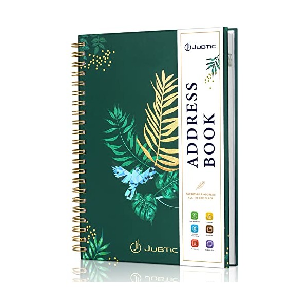 JUBTIC Hardcover Address Book with Alphabetical Tabs, Spiral Bound Address