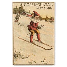 Lantern Press 12x18 Inch Premium Wood Sign, Ready to Hang Wall Decor, Gore Mountain, New York, Santa Skiing