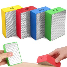 Jortmrd 4 Pieces Diamond Hand Polishing Pads, Diamond Sanding Pad, Tile Sanding Blocks Polishing Pads, Glass Sanding Pads for Granite, Marble, Ceramic | Grit 60# 100# 200# 400#