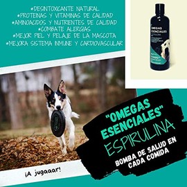 Aceite de Pescado y Espirulina orgánica 100% Natural para Perros y Gatos, con más y Mejores proteínas, nutrientes y aminoácidos, Combate alergias y actúa como desintoxicante Natural (1000 ml)