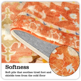 Uphome Long Boho Rug Orange Vintage Floral Bathroom Runner Rug Non-Slip Machine Washable Bath Mat Soft Velvet Oriental Traditional Aesthetic Accent Rug for Sink Shower Doormat Tub, 20x59 inch