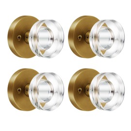 naubea 4 Pack Antique Brass Door Knob Dummy Door Knobs Crystal Door Knobs Interior, Old Style Door Knob Round Glass Door Knob Antique Door Handle for Pantry Closet Bifold Door Knob