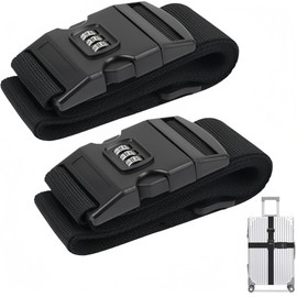 Premium Koffergurt, 2er Set Besonders Auffällig und Sicher mit Passwortsperre, Gepäckband ideal über Kreuz, Schwarz