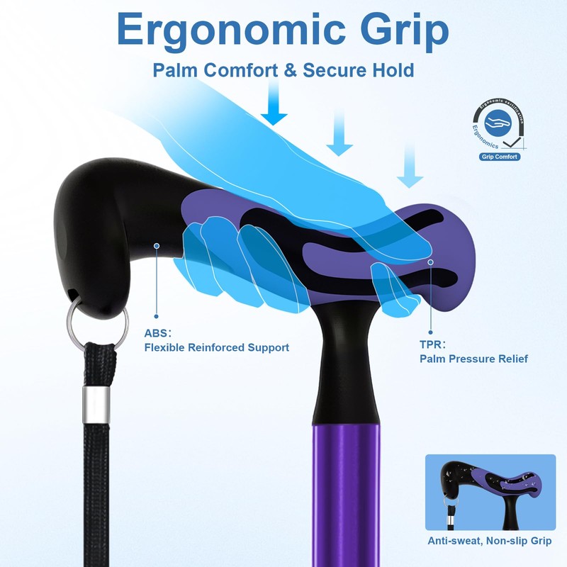 KingPavonini Walking Cane for Men Women Stability, Free Standing Foldable