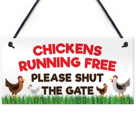 RED OCEAN Chickens Running Free Shut The Gate Hanging Plaque Hens Coop Garden Range Sign