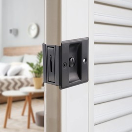 Kitmose Pocket Door Lock 2-3/4”x 2-1/2”(70mmx64mm) Solid Stainless Steel Pocket Door Privacy Lock Pull Sliding Door Lock for 1-3/8”(34mm) Thickness Door (2 Pack Matte Black)