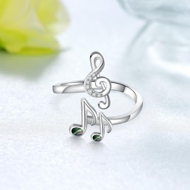 Peireara Sterling Silver Music Note Ring - Treble Clef Open Ring Jewelry Gift for Women Music Lovers