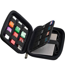 ButterFox - Soporte de almacenamiento para lápiz USB para pulgar/tarjeta de memoria SD SDXC SDHC, funda para disco duro externo/organizador universal de accesorios electrónicos (12 USB+16 SD)