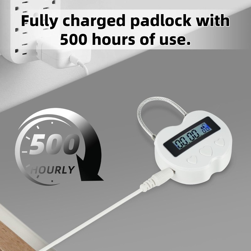 KENRONE Heart Metal Timer Lock, USB Rechargeable Timer Compact Padlock