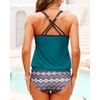 Tempt Me Green Geometry Blouson Two Piece Tankini Swimsuits for