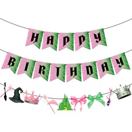 Adecortalk Witch Theme Birthday Party Decorations Happy Birthday Banner Garland Pink and Green Party Supplies for Girl Boys Funny Birthday Party Decor