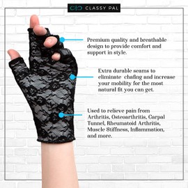 Classy Pal - Guantes de compresión para artritis, guantes de escritura para aliviar el dolor de manos, Lace, Medium (1 Pair)