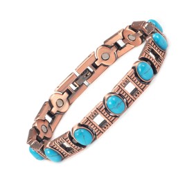 YINOX Magnetisches Therapie-Arthritis-Kupferarmband für Frauen, lindert effektiv Arthritis und Handgelenkschmerzen, eingelegt mit türkischem Türkis, kombiniert Mode und Gesundheit (3500 Gauss) (I)