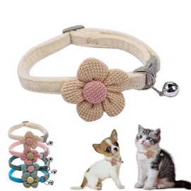 XS Dog Collar with Bell,Beige Flower Cat Collar with Bells Suede Girl Cute Fancy Puppy Collar with Bells for XXS XS Tiny Little Kitten Pet Female Dogs,Neck 8-12 Inch