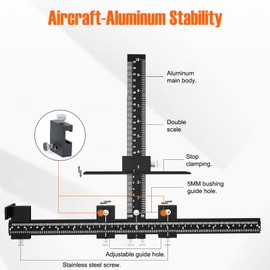 Cabinet Jig for Handles and Pulls, Cabinet Hardware Template, Aluminum Alloy & Double Scale(Horizontal 0-8" / Vertical 0-10") with 5mm Alignment Drilled Hole for Woodworking, Furniture