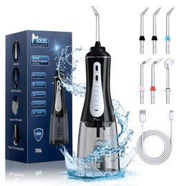 MOCEL Water Dental Flosser Oral Irrigator with 5 Modes, 350ml Cordless Water Teeth Cleaner Pick 6 Tips, IPX7 Waterproof Rechargeable Portable Powerful Battery for Travel & Home Braces & Bridges Care