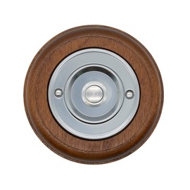 Modern Living Round Wireless Doorbell in Mahogany and Brushed Nickel - Nickel Centre - No Chime