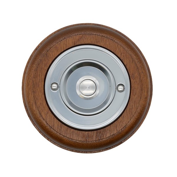 Modern Living Round Wireless Doorbell in Mahogany and Brushed Nickel