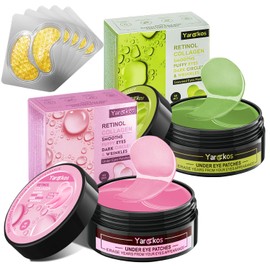 2 Stück Kollagen Hydrogel Anti Aging Augenmaske mit 5 Stück Travel 24K Golden Eye Mask, 60 Pcs feuchtigkeitsspendende Augenpad-Maske, Gegen Augenringe, 30 Paar Hyaluronsäure Augenpads, 24K Rosa + Grün