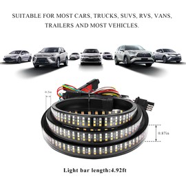 MUQIDA Tailgate Light Bar, 59 Inch Triple Row LED Strip with Running Brake Reverse Lights, Universal Waterproof Rear Turning Signal Light Bar for Car Truck Pickup Trailer SUV (White & Red & Yellow)